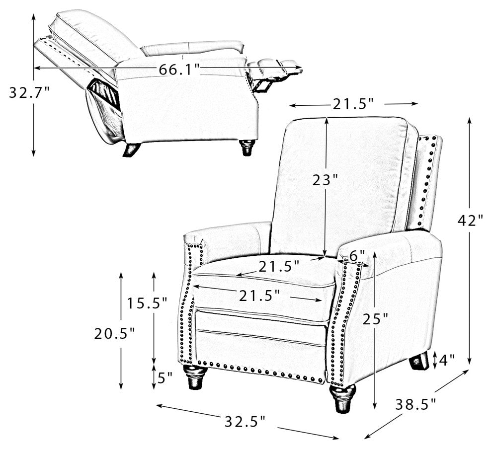Genuine Leather Recliner With Nailhead Trim Set of 2, Camel