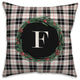 Black Plaid Monogram Wreath F 18x18 Spun Poly Pillow