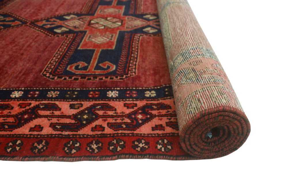 Fine Vintage Distressed Beresfor Burgundy/Navy Runner, 4'4x12'8