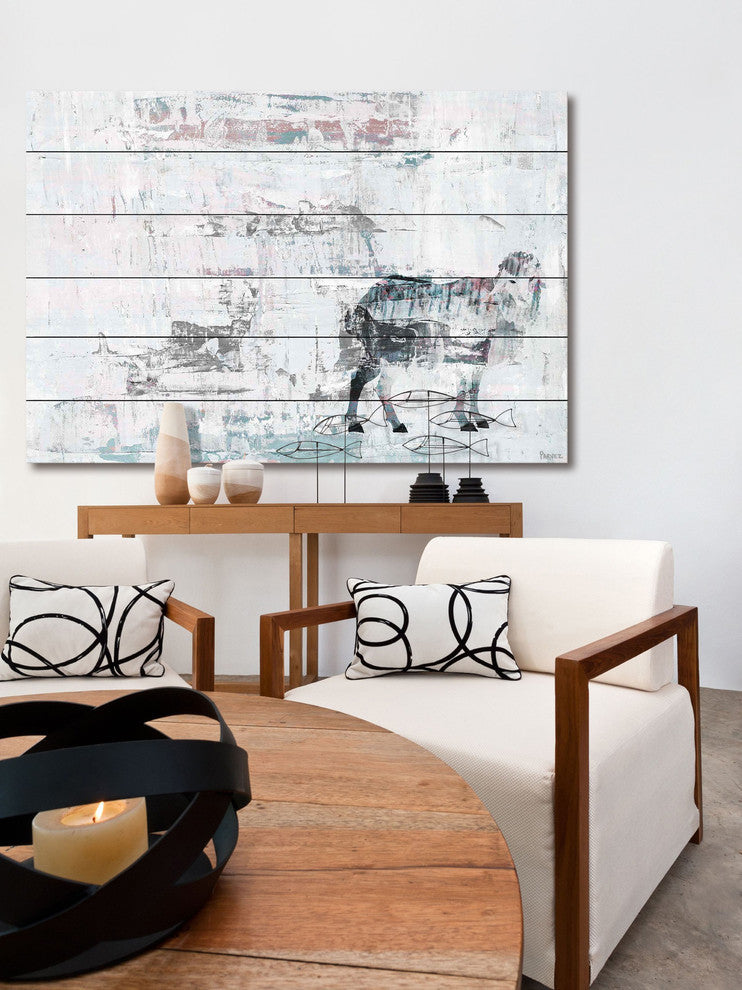 "Snow Ram" Painting Print on White Wood, 36"x24"