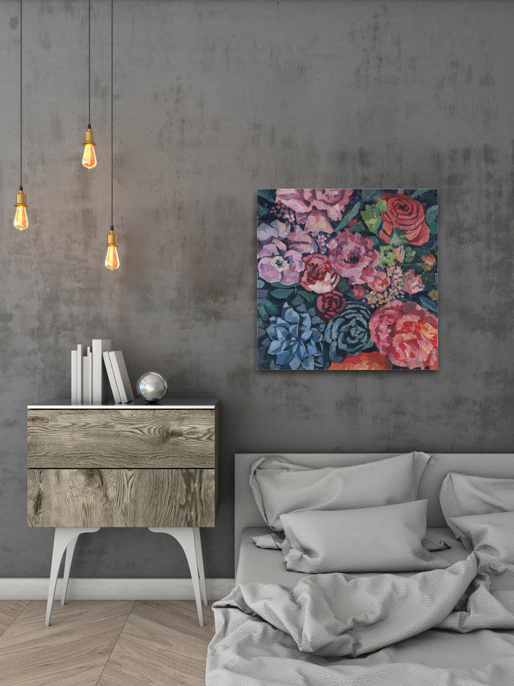 "Vibrant Floral" Painting Print on Wrapped Canvas, 18"x18"