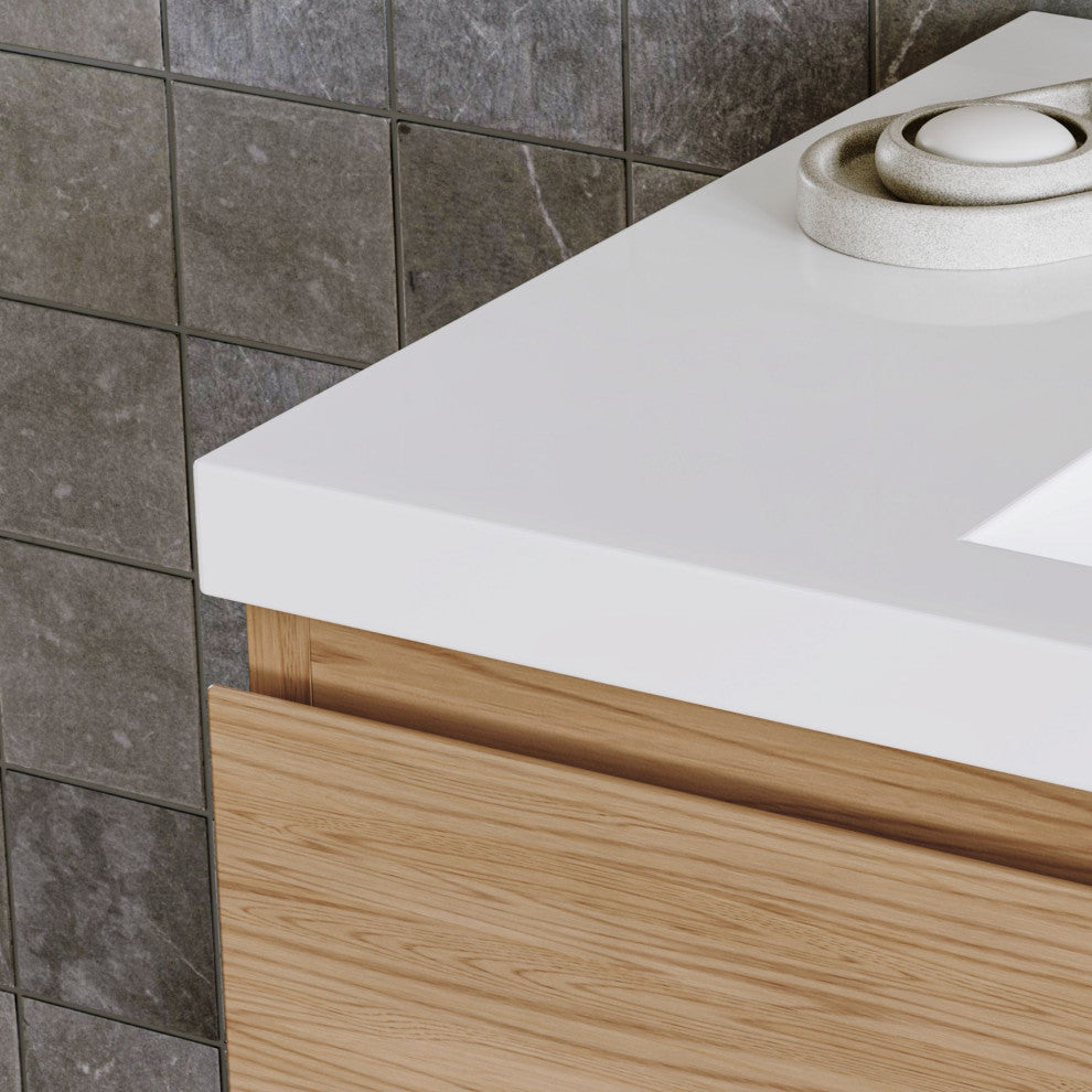Beacon Bath Vanity, Natural Oak, 42", Single Sink, Wall Mount