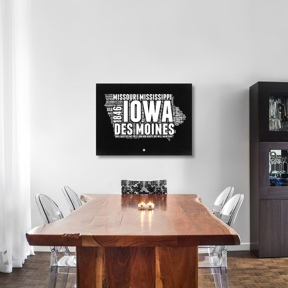 "Iowa Black and White Map" Fine Art Print