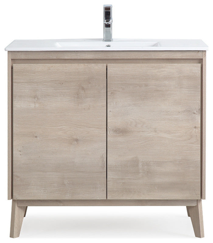 36" Modern Style Light Oak Wood Finish Zaren Single Sink Bathroom Vanity