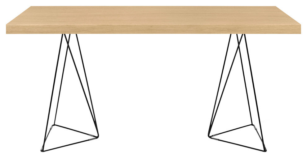 Contemporary Wire Leg Home Office Desk, Oak Top/Black Legs