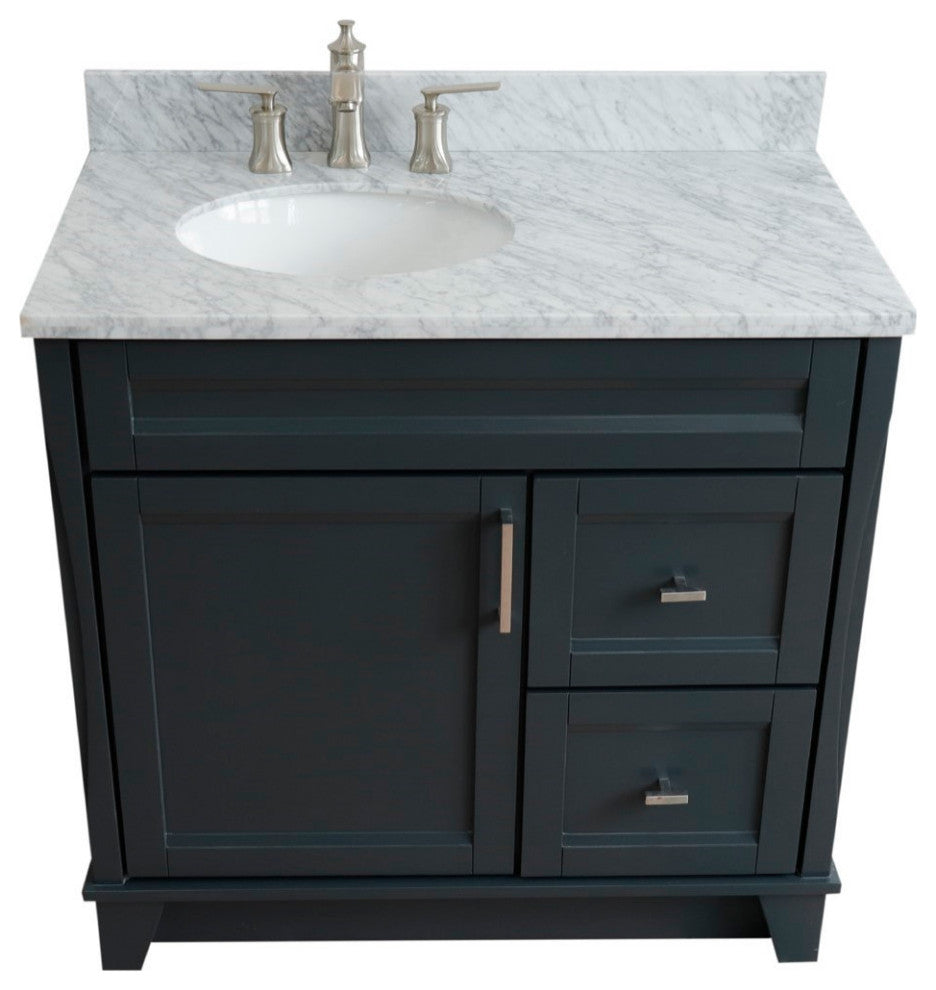 37" Single Sink Vanity, Dark Gray Finish With White Carrara Marble