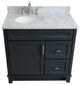 37" Single Sink Vanity, Dark Gray Finish With White Carrara Marble