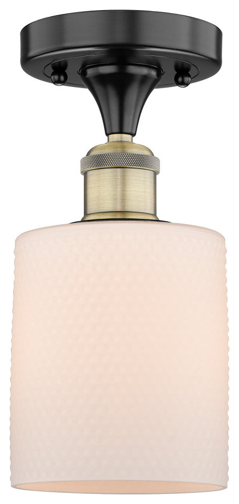 Cobbleskill-1 Light 5" Semi-Flush Mount-Black Antique Brass, Matte White Shade