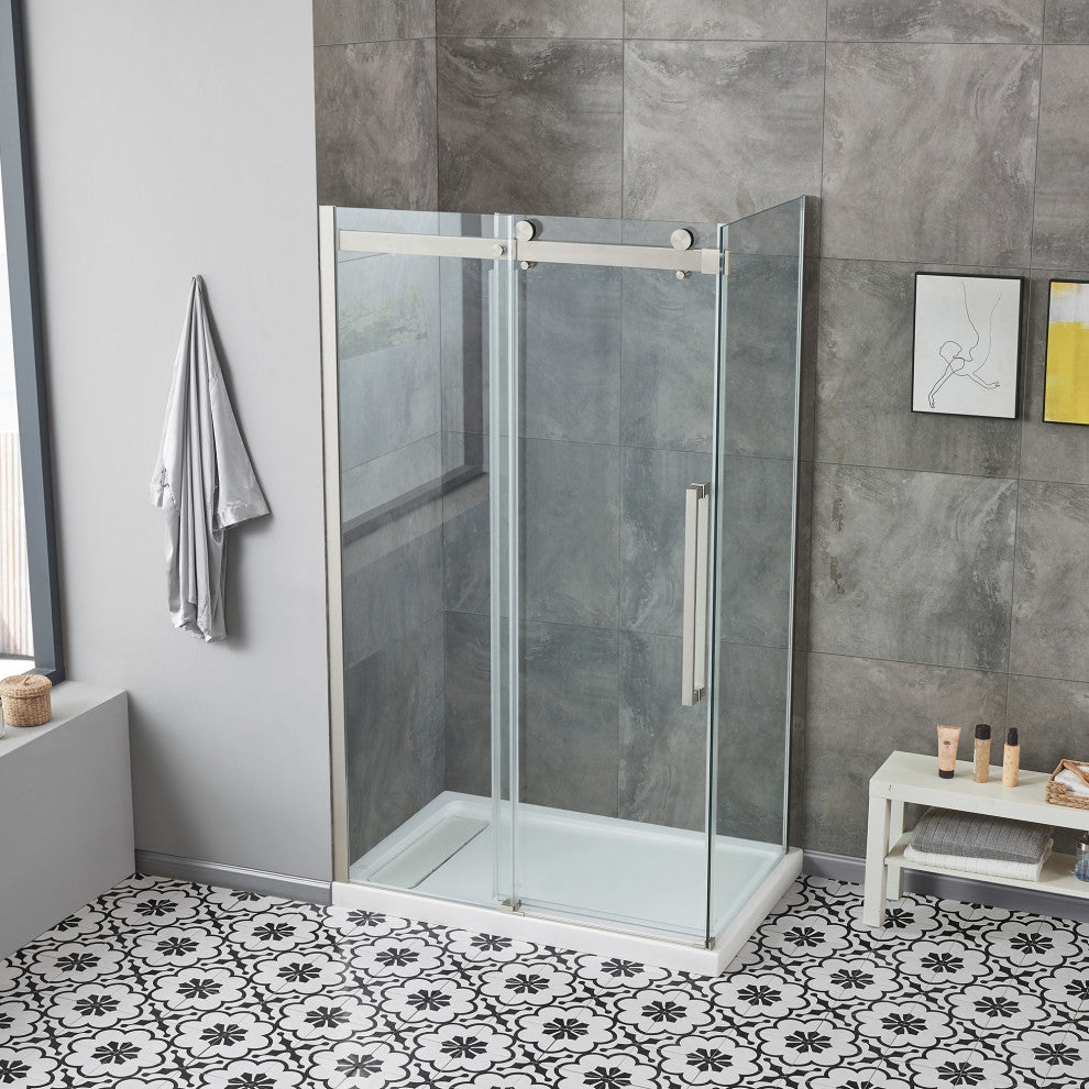Bel Soft-Close Satin Nickel 48" Frameless Sliding Soft Close Shower Door