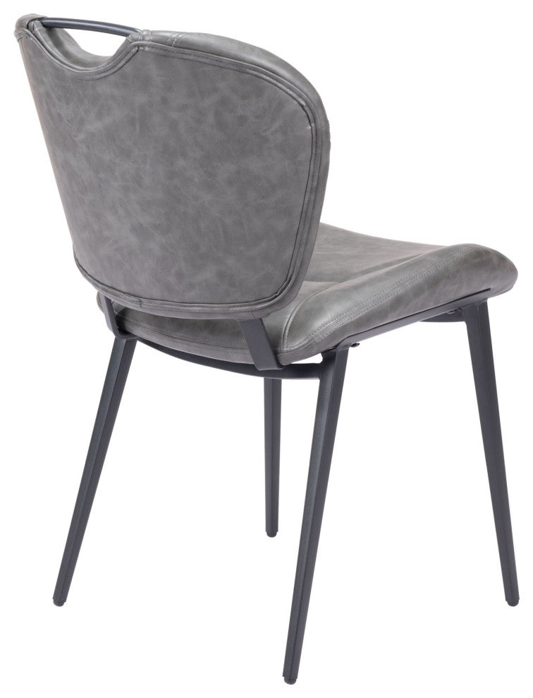 Dining Chair, Set of 2, Faux Vinyl Leather, Steel, Vintage Gray, Black
