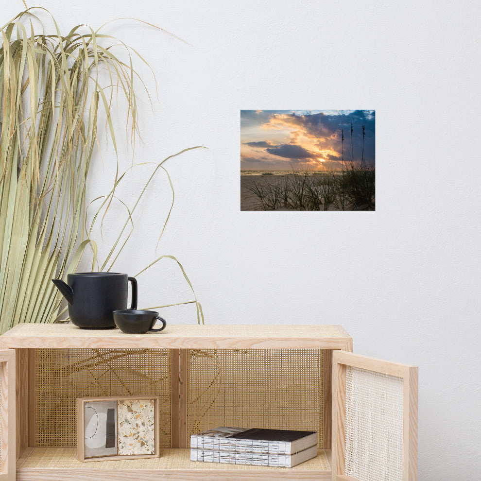 Coastal Style Wall Decor: Anna Maria Island Cloudy Beach Sunset 2 Print, 12" X 16"
