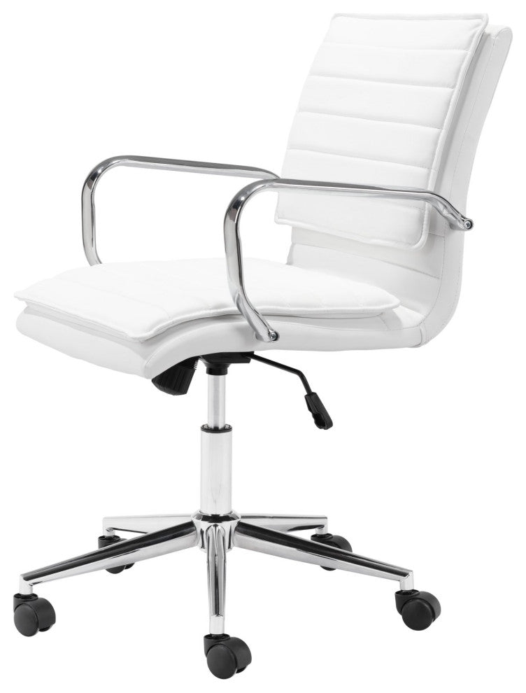 Computer Chair, Faux Vinyl Leather, Steel, White, Chrome, Home Business Office