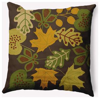 20" x 20" Fall Leaves Indoor/Outdoor Polyester Throw Pillow, Green