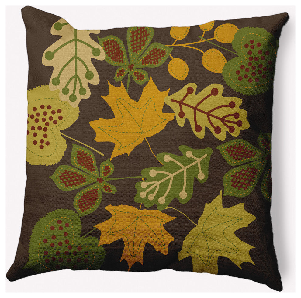 20" x 20" Fall Leaves Indoor/Outdoor Polyester Throw Pillow, Green