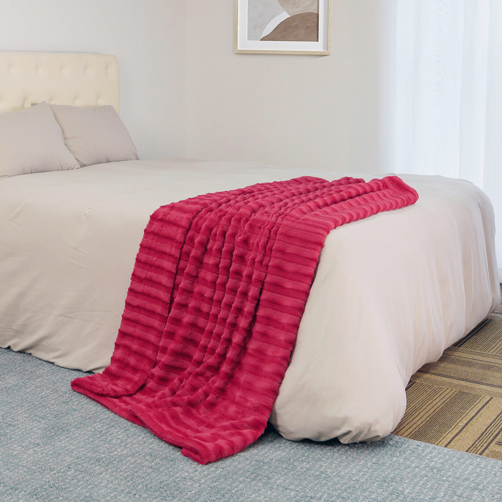Derby Jumbo Over-Sized Double Sided Faux Fur Throw Blanket, Chili Pepper, 60"x80"