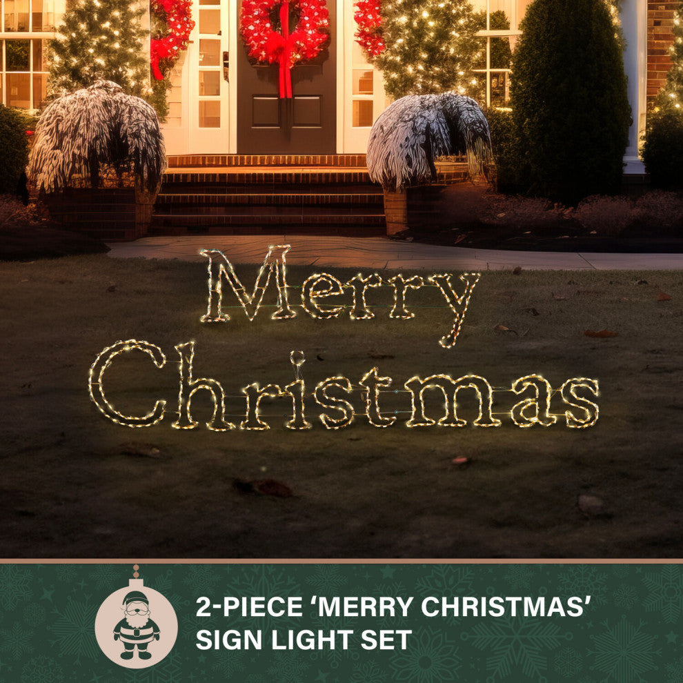 Christmas Giant Outdoor LED Lights, 2-Piece Merry Christmas Sign, Warm White
