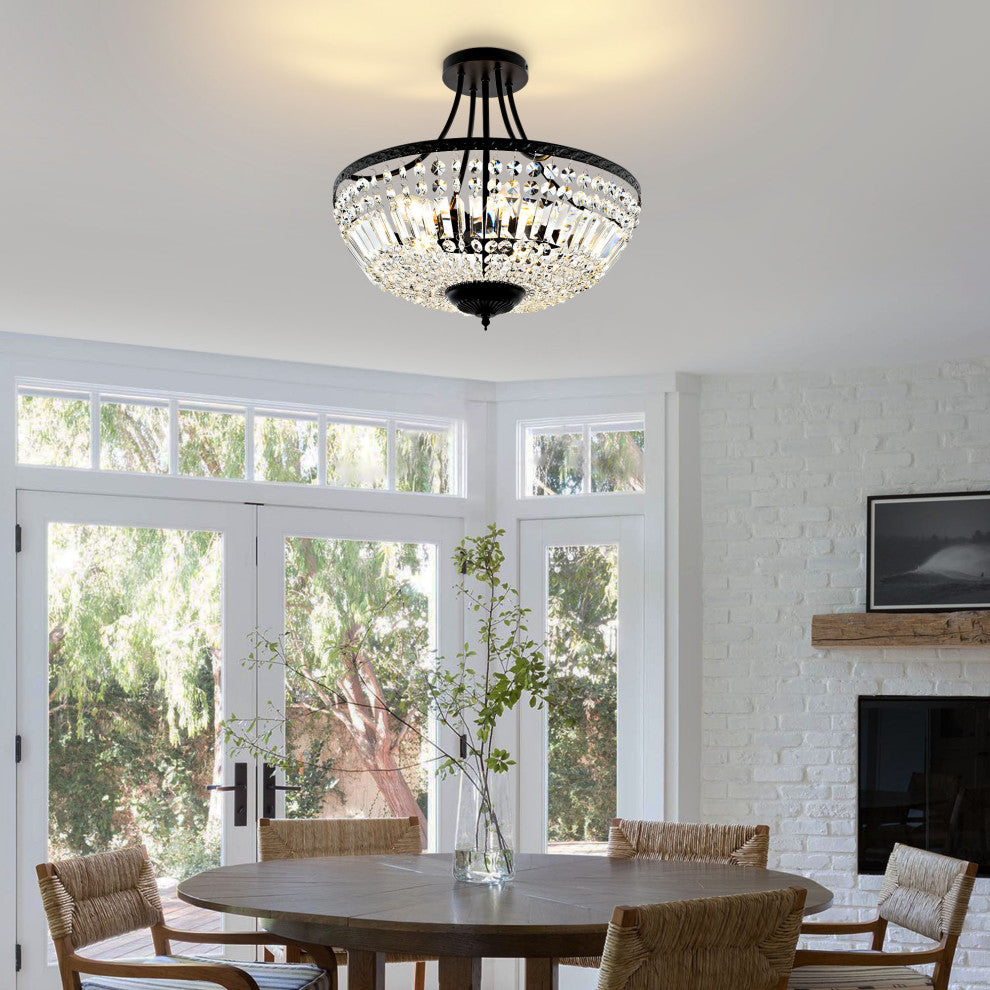 5-Light Crystal Semi Flush Mount, Black