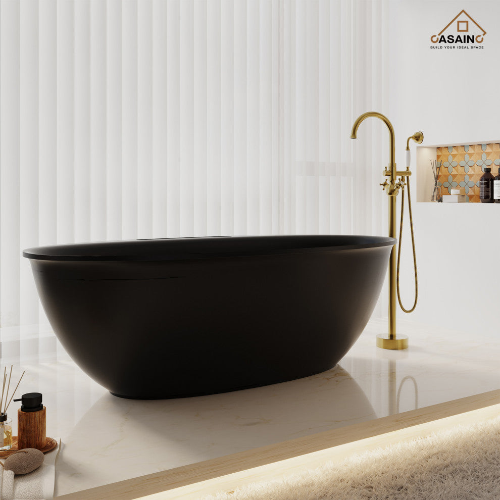 63in Solid Surface Freestanding Bathtub in Matte White, Matte Black