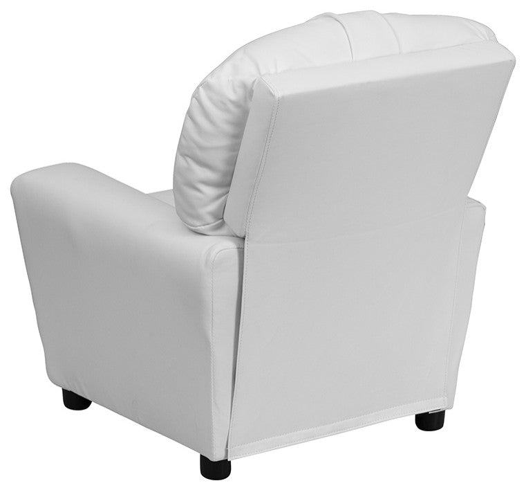 Contemporary White Vinyl Kids Recliner With Cup Holder