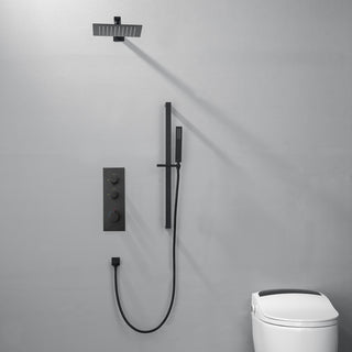 Thermostatic Rain Shower System with Hand Shower-Includes Rough-in Valve, Matte Black
