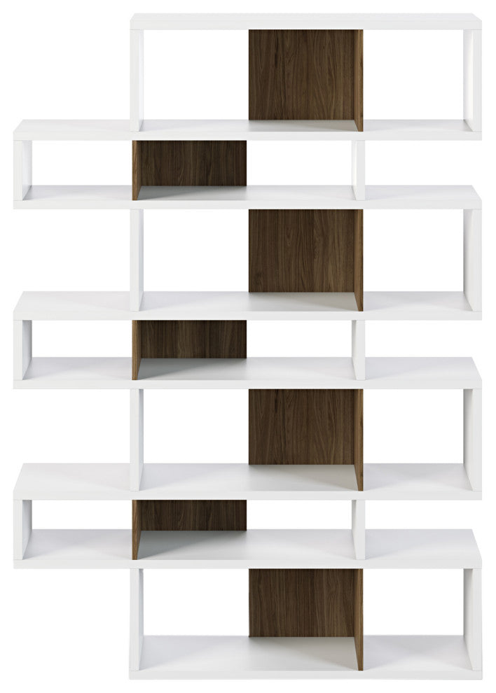 Modern Large Modular Display 2 Tone Shelves, White Frame/Walnut Backs
