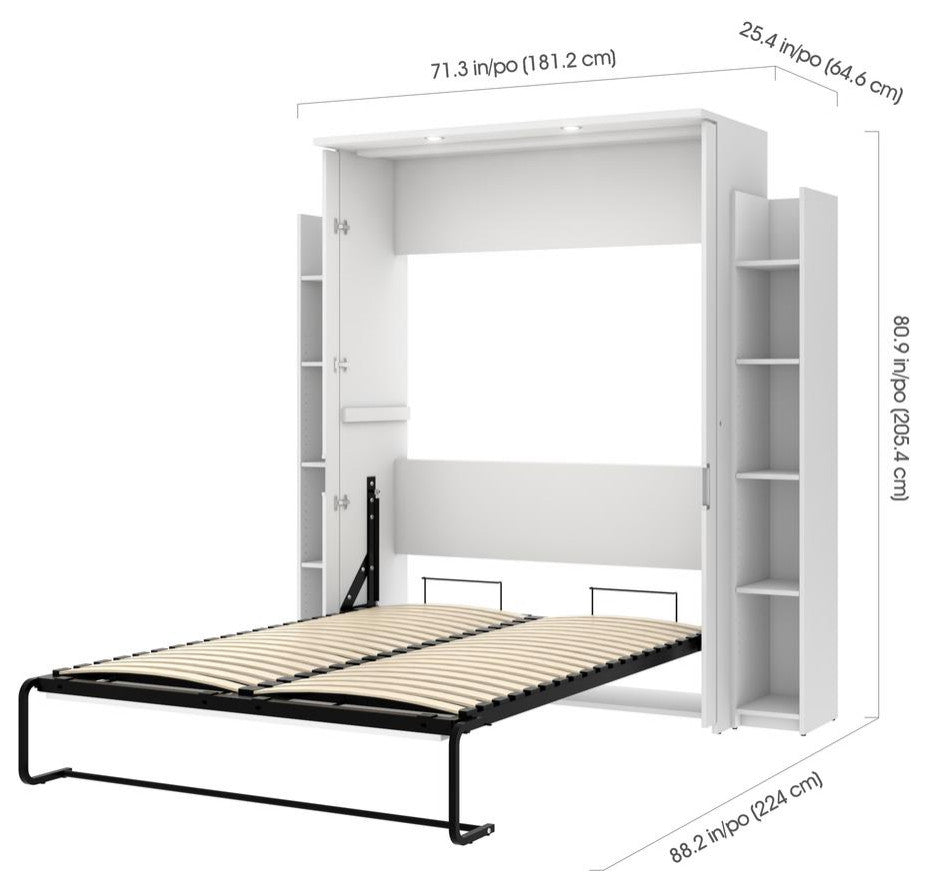 Full Murphy Bed with Shelves (81W) in White