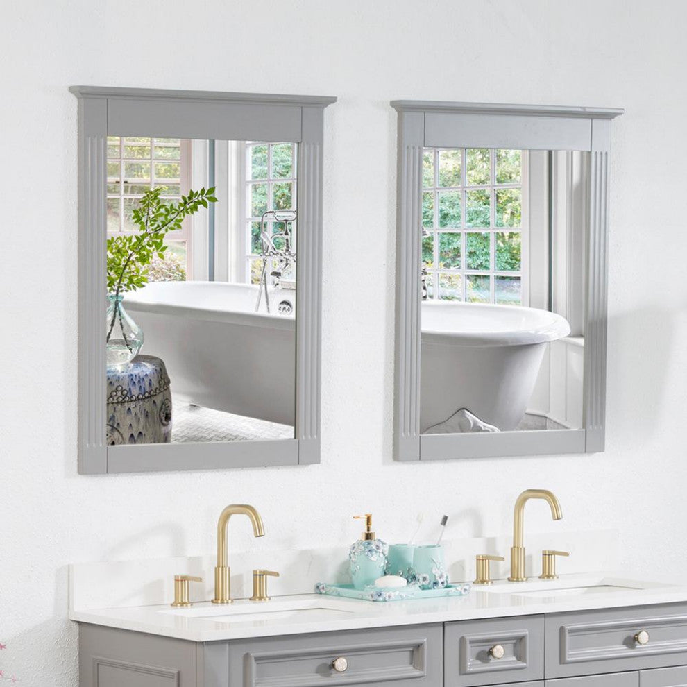 Solid Wood Bathroom Vanity Mirror for Wall Mounted, Titainum Grey, 26x33, 2 Pieces
