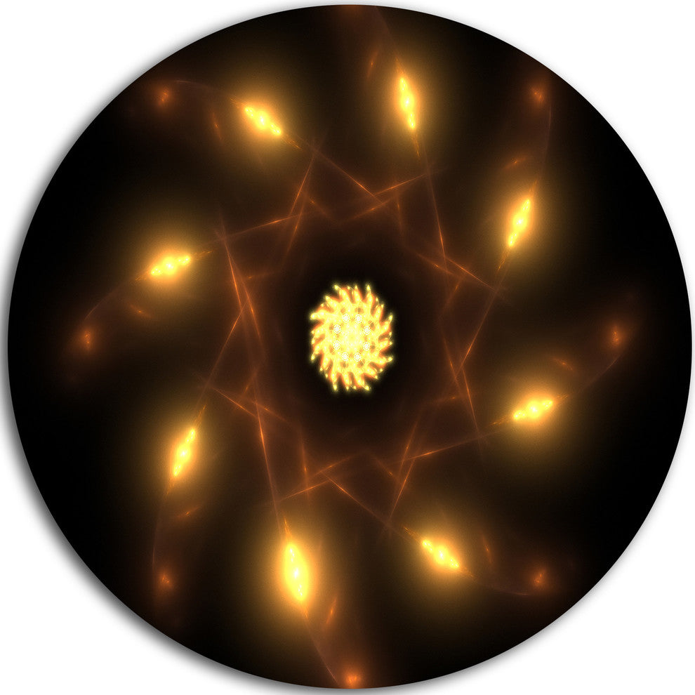 Glowing Yellow Radial Fractal Flower Art, Floral Round Wall Art, 11"
