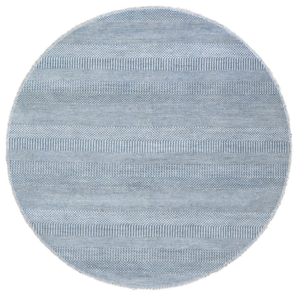 Gray Grass Design Wool and Silk Hand Knotted Round Oriental Rug, 6'0" x 6'0"