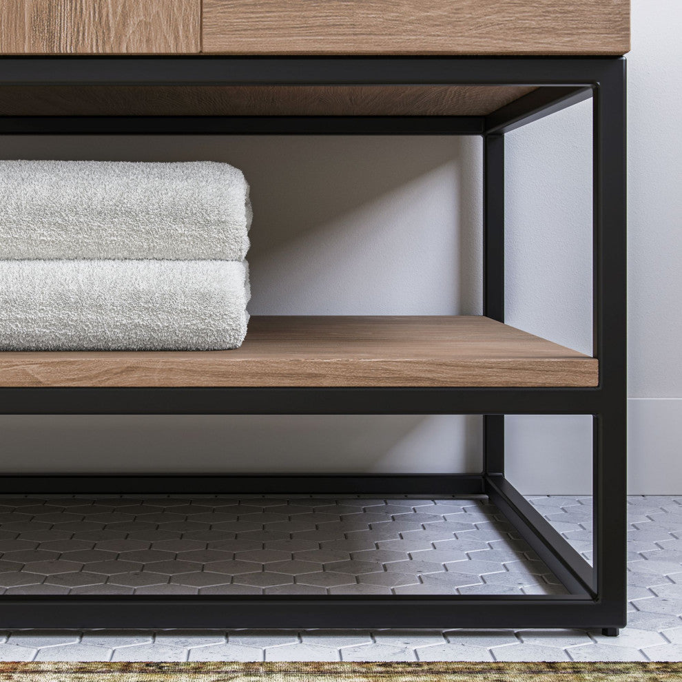Bahia Bath Vanity, Oak, 60", Matte Black Hardware, Double, Freestanding