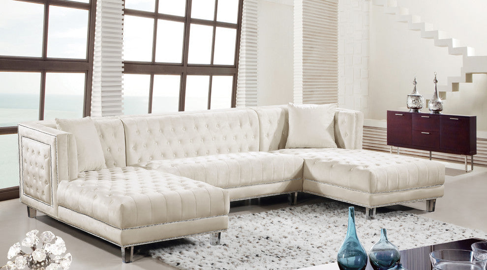 Moda Velvet Upholstered 3-Piece Sectional, Cream