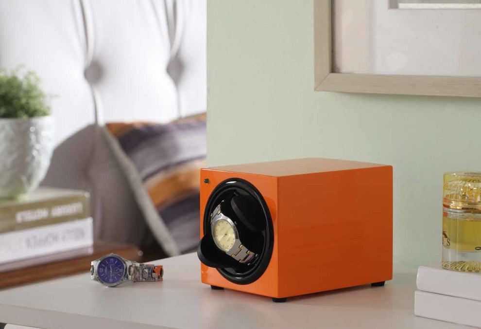 Single Watch Winder, High Gloss Orange