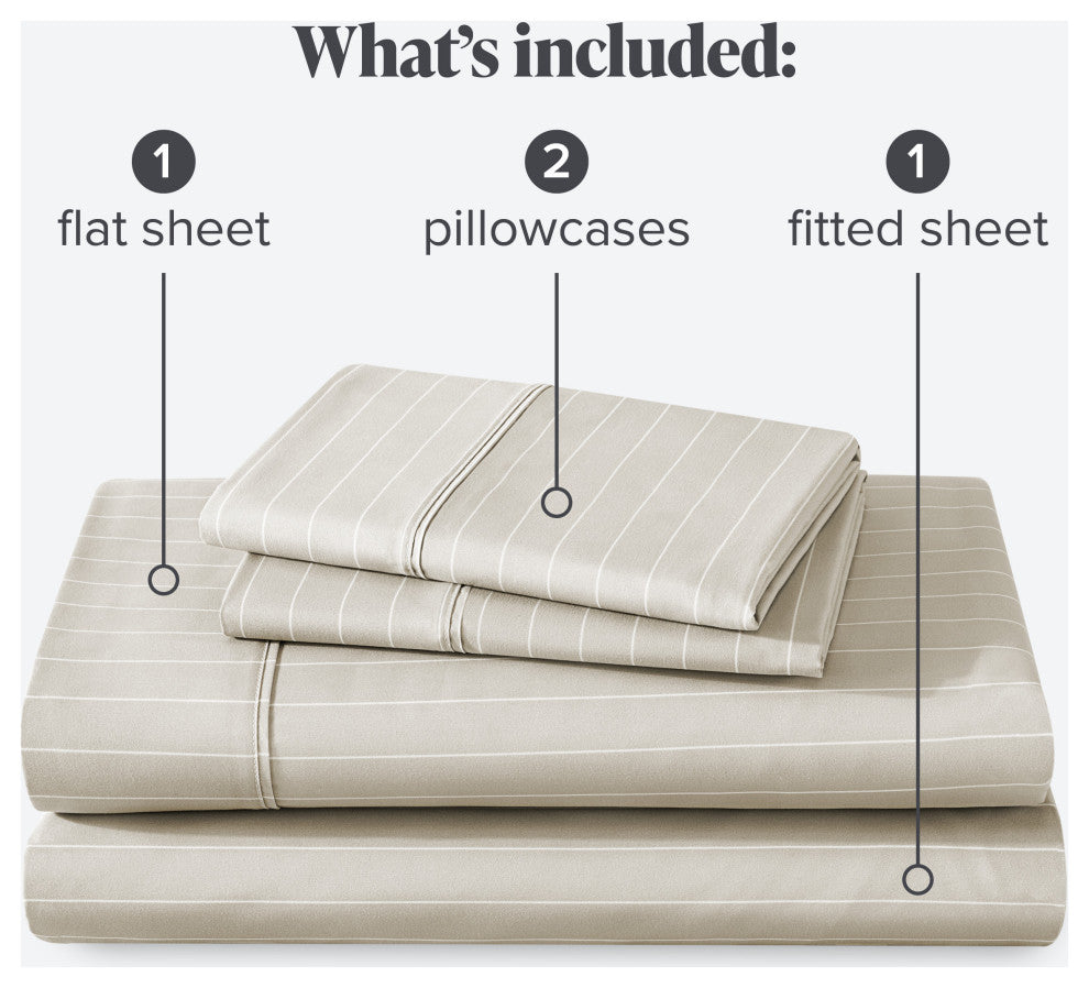 1800 Microfiber Printed Sheet Set, Pinstripe - Stone/White, California King