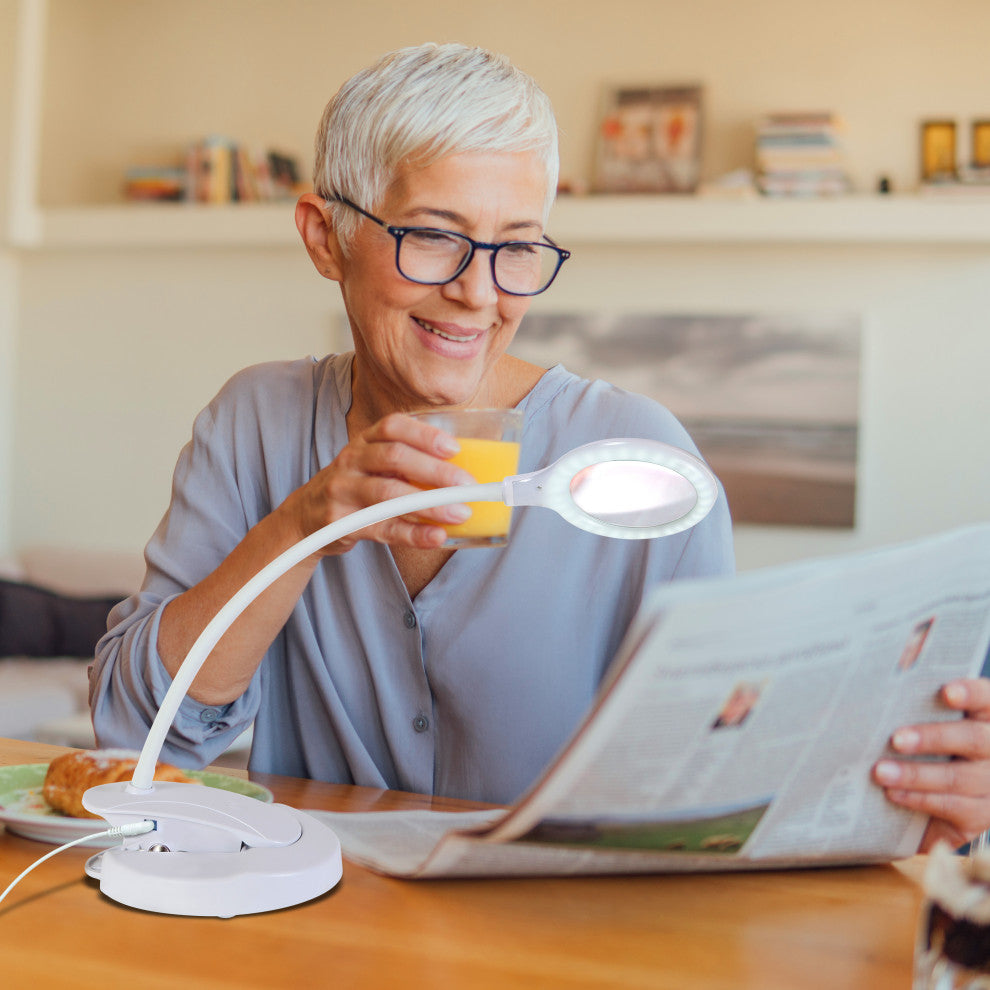 Brightech LightView Pro Flex Magnifying Lamp - 2 in 1 Clamp Table & Desk Lamp, W