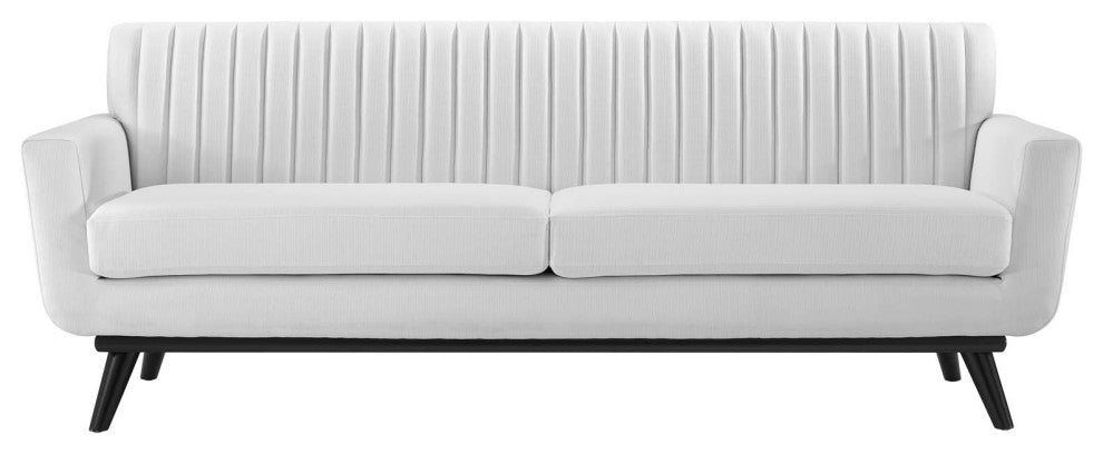 Tufted Sofa, Fabric, White, Modern, Living Lounge Room Hotel Lobby Hospitality