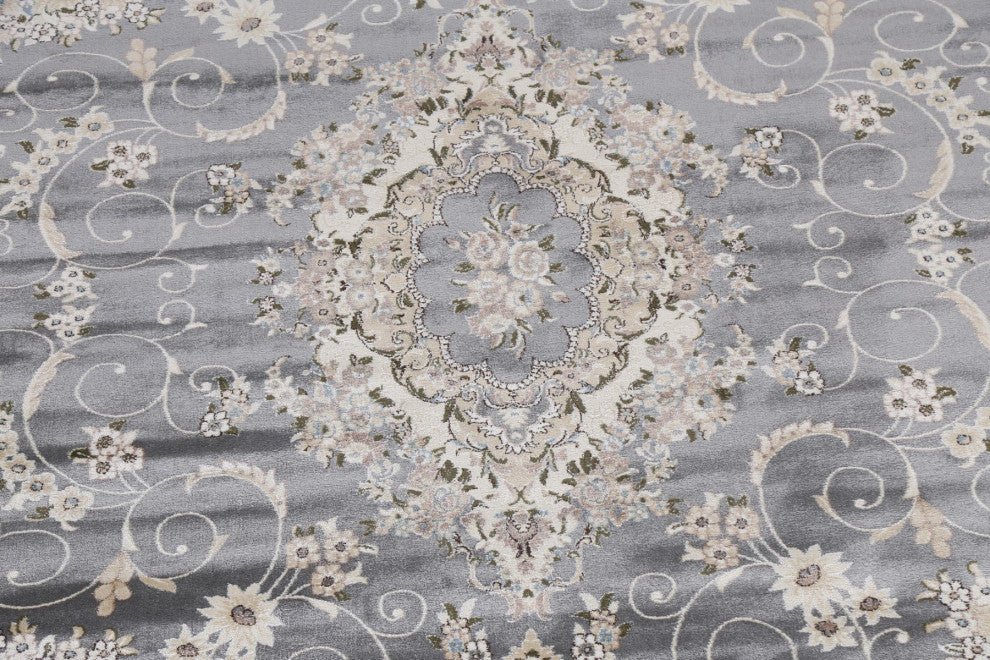 Grey Floral Medallion Transitional Turkish Rug Oriental Carpet 10x10