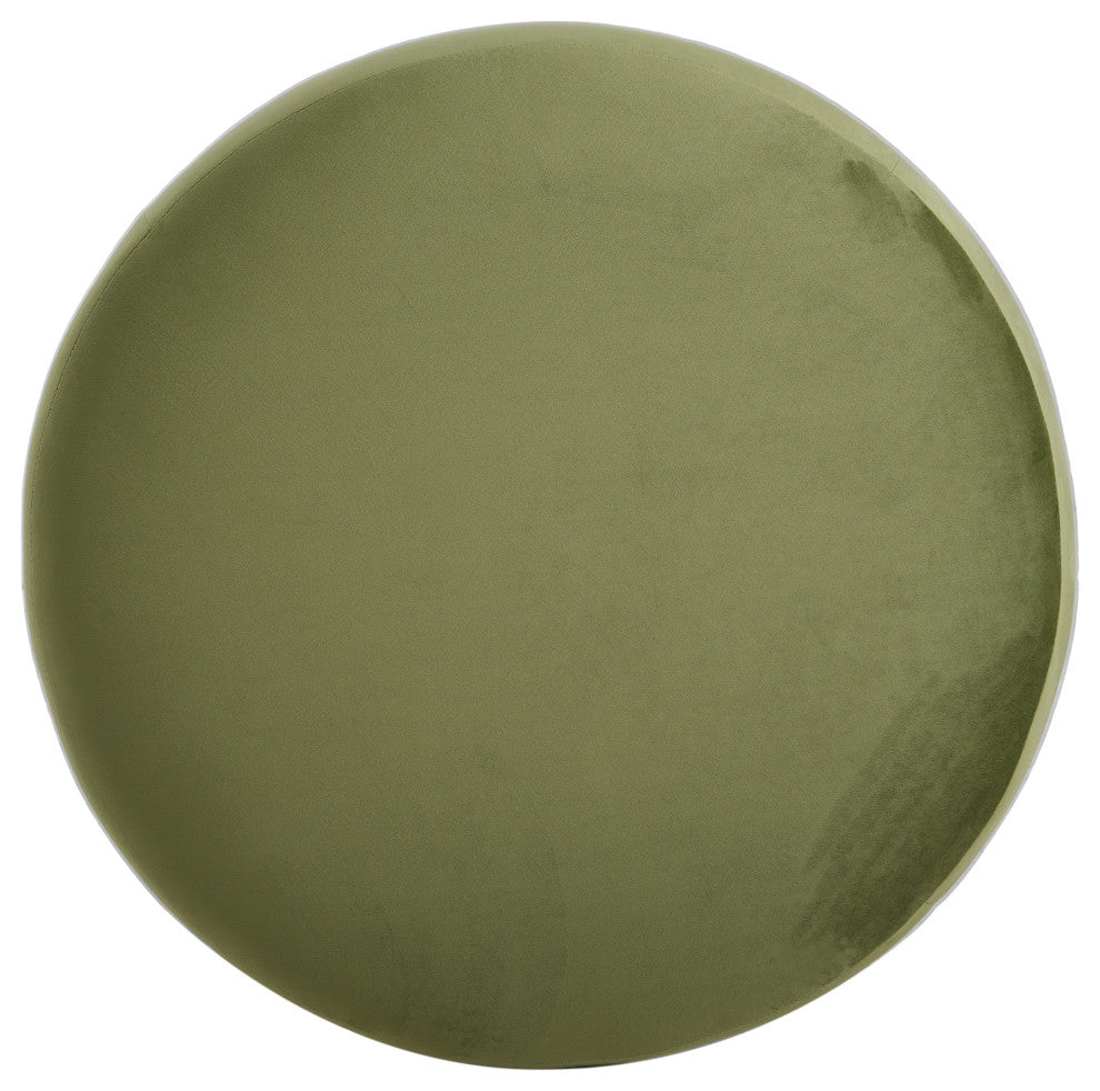 Inia Modern Upholstered Velvet Round Ottoman, Olive Green