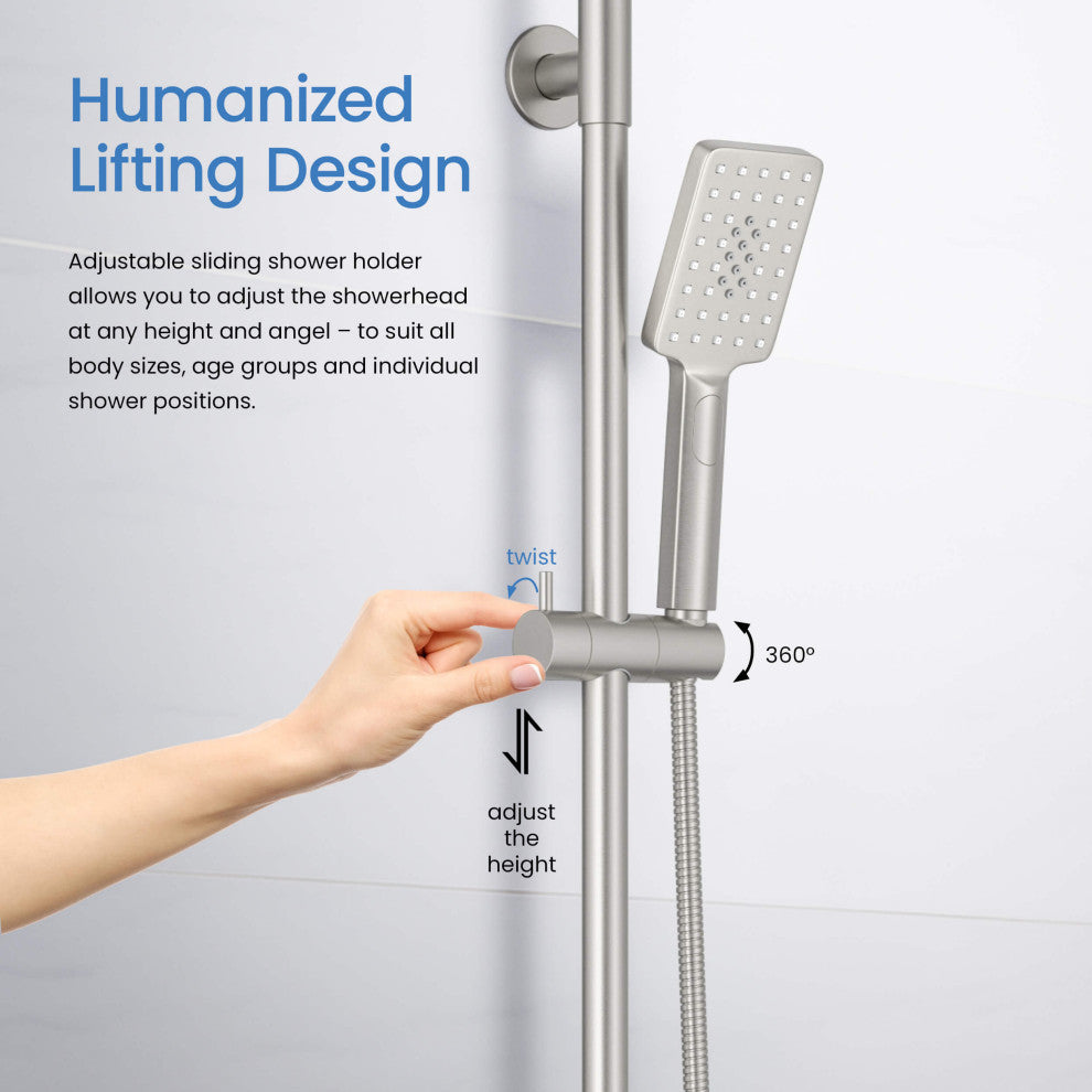 Cube 2-Function Shower Column, Rough, Valve, Brushed Nickel