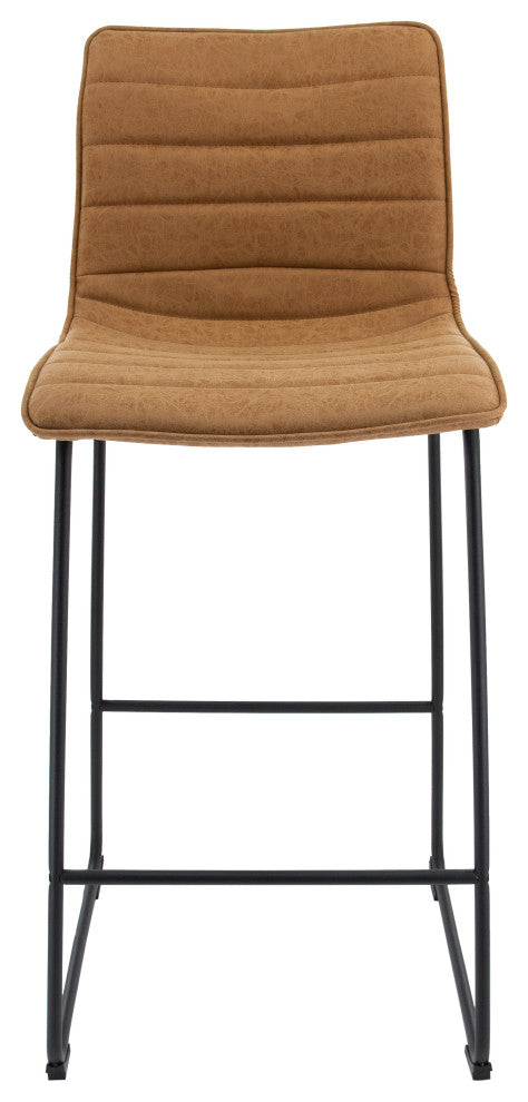 LeisureMod BS29BR Brooklyn 29.9" Leather Bar Stool With Brown Iron Base&Footrest