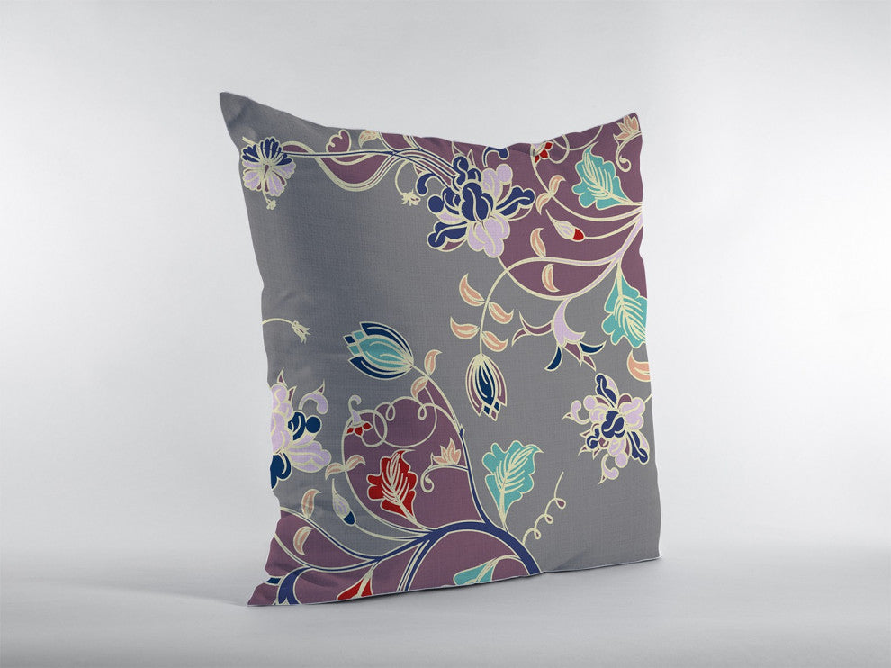 26" Purple Gray Garden Indoor Outdoor Throw Pillow