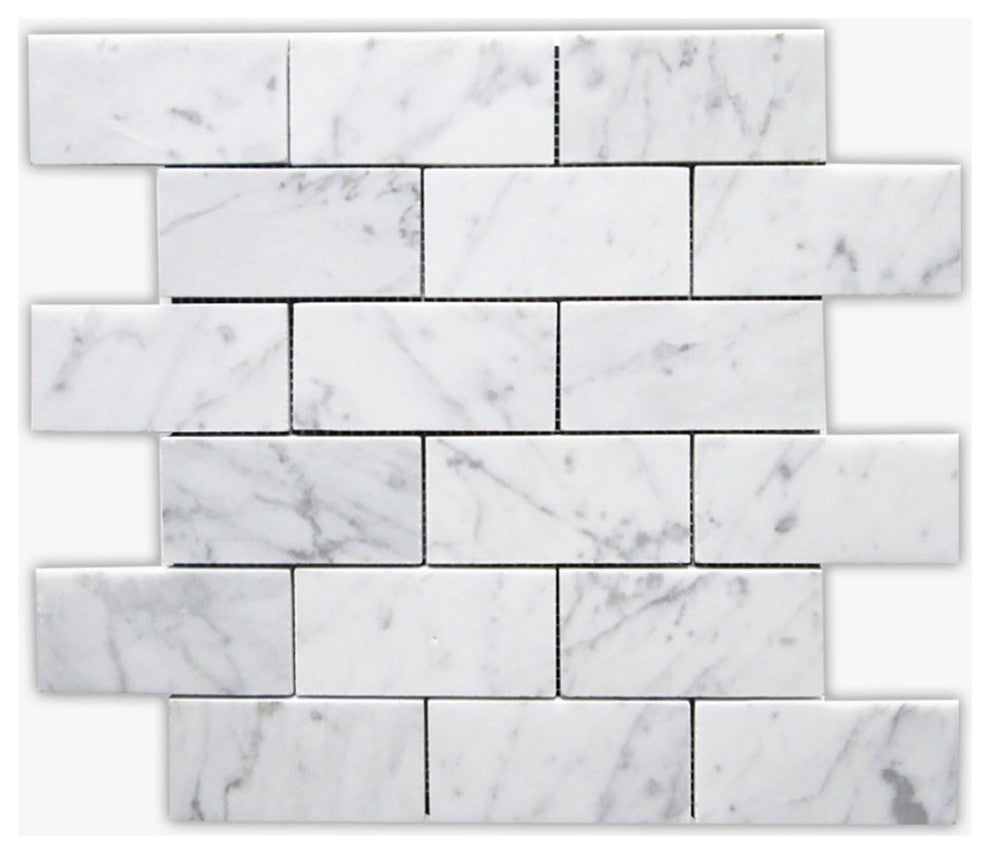 White Carrara Polished 2x4 Brick Marble Mosaic