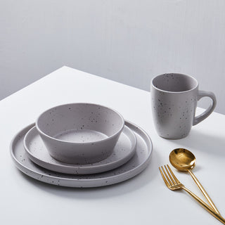 Stone Lain Jade Stoneware 16 Piece Dinnerware Set, Light Gray