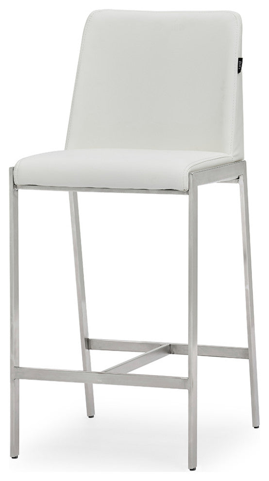 Eliza Leatherette Counter Stool With Polished Stainless Steel Legs, White