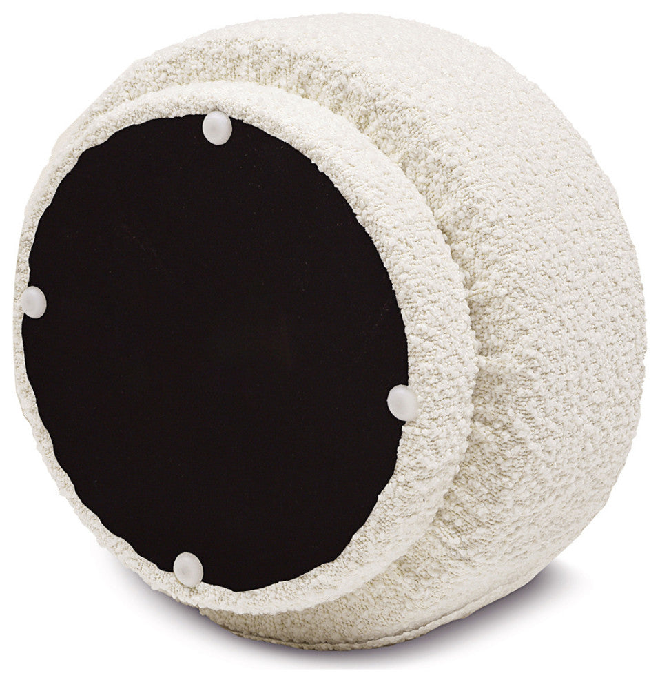 Fuji 15" Mushroom Footstool Ottoman, Ivory White Boucle