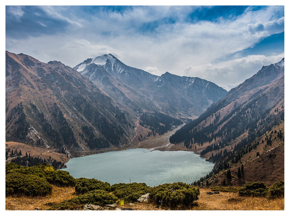 Mountain Lake under Blue Sky, Landscape Canvas Art Print, 40"x30"