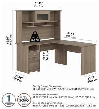 Cabot 60W L Shaped Computer Desk with Hutch in Ash Gray - Engineered Wood