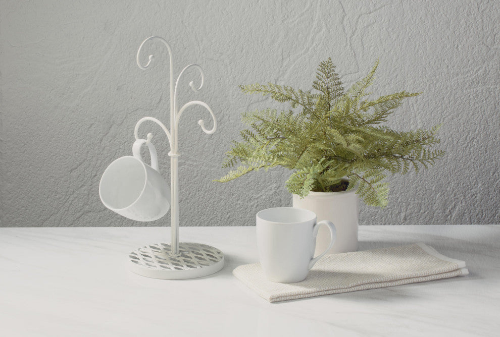 4 Arm Metal Mug Stand, White
