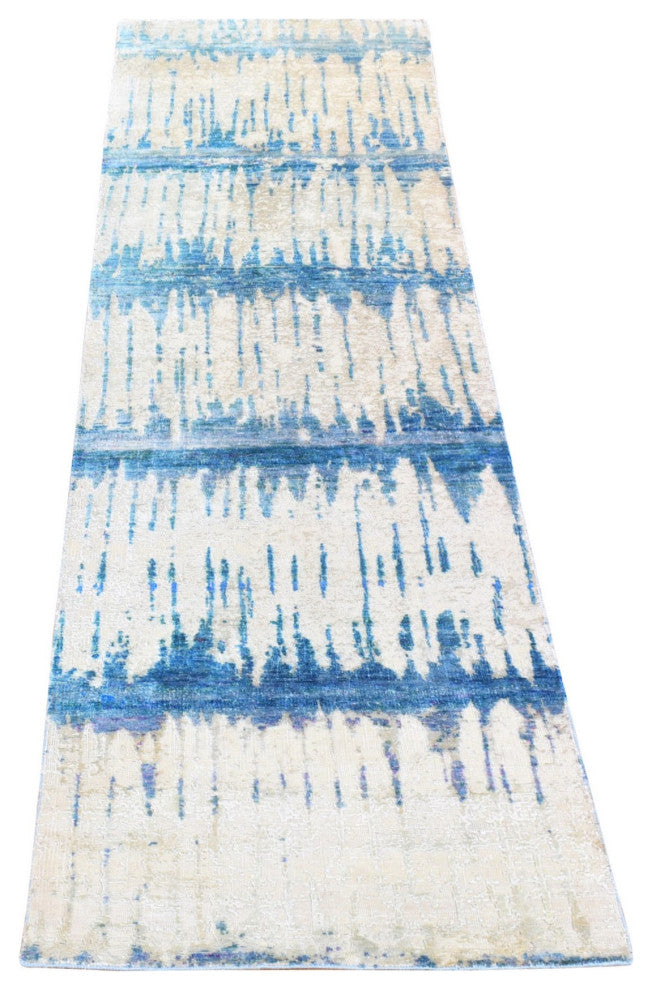 Ivory, The Cardiac Design, Silk With Wool Hand Knotted, Runner Rug, 3'0"x10'1"