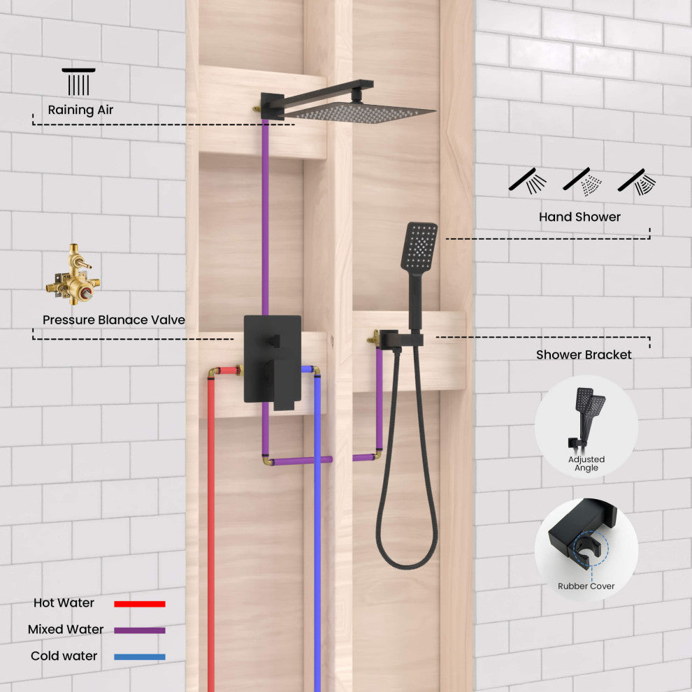 Cube Pressure 2-Function Shower System, Rough-In Valve, Matte Black
