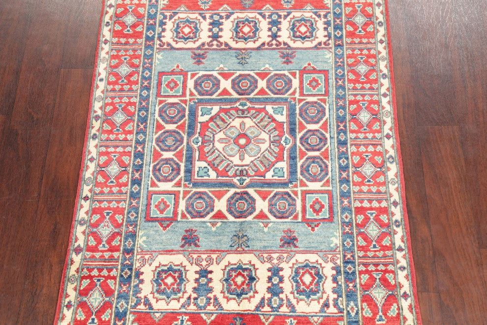 Kazak Oriental Traditional Area Rug Hand Made Pakistani, Blue, 5'0"x3'2